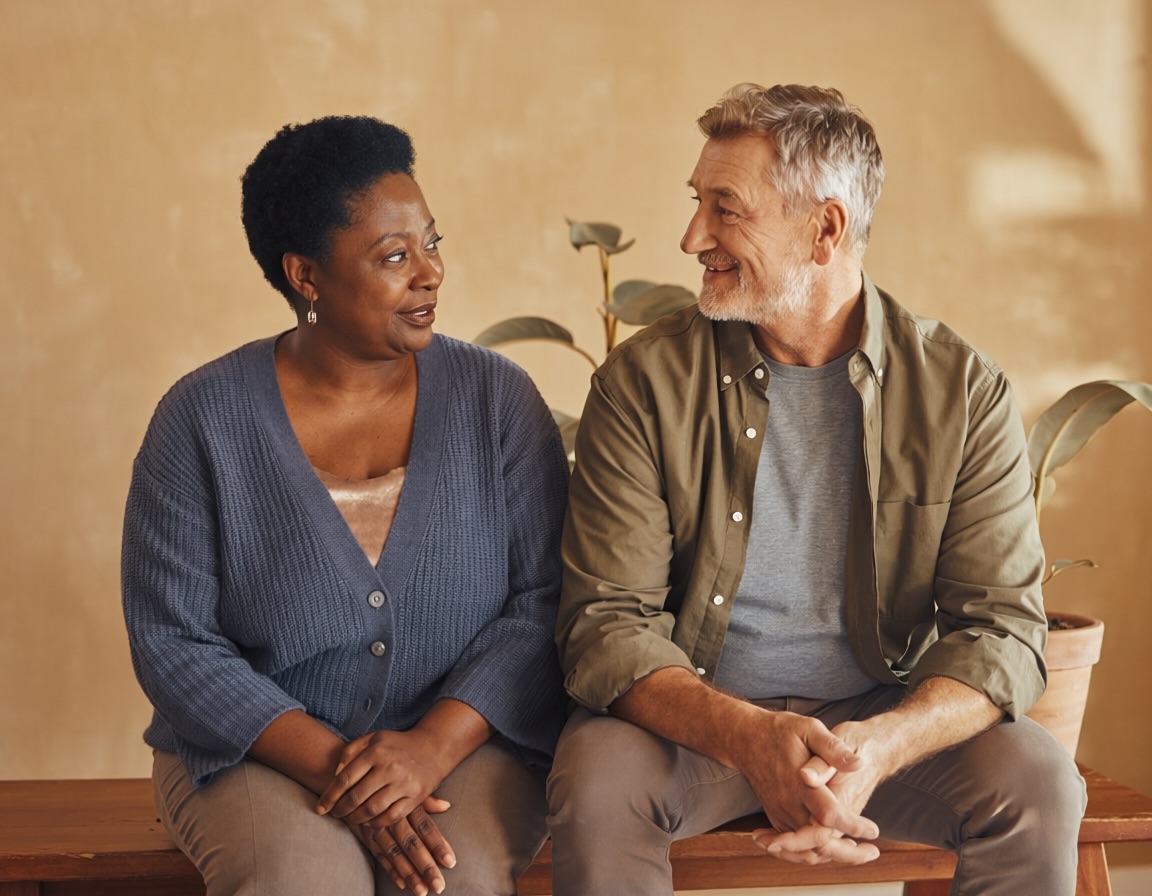 Two people in genuine conversation