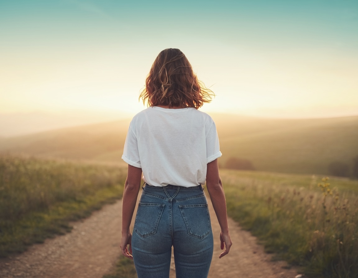 A sunlit path stretching forward through open landscape