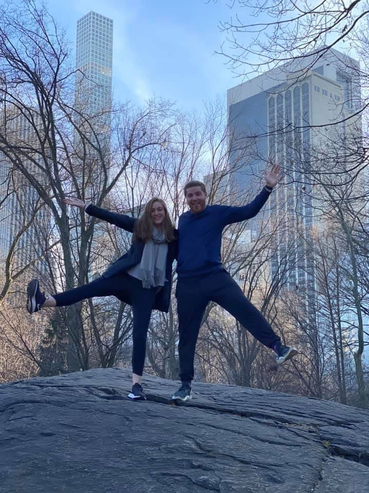 Sam and Annie jumping in Central Park