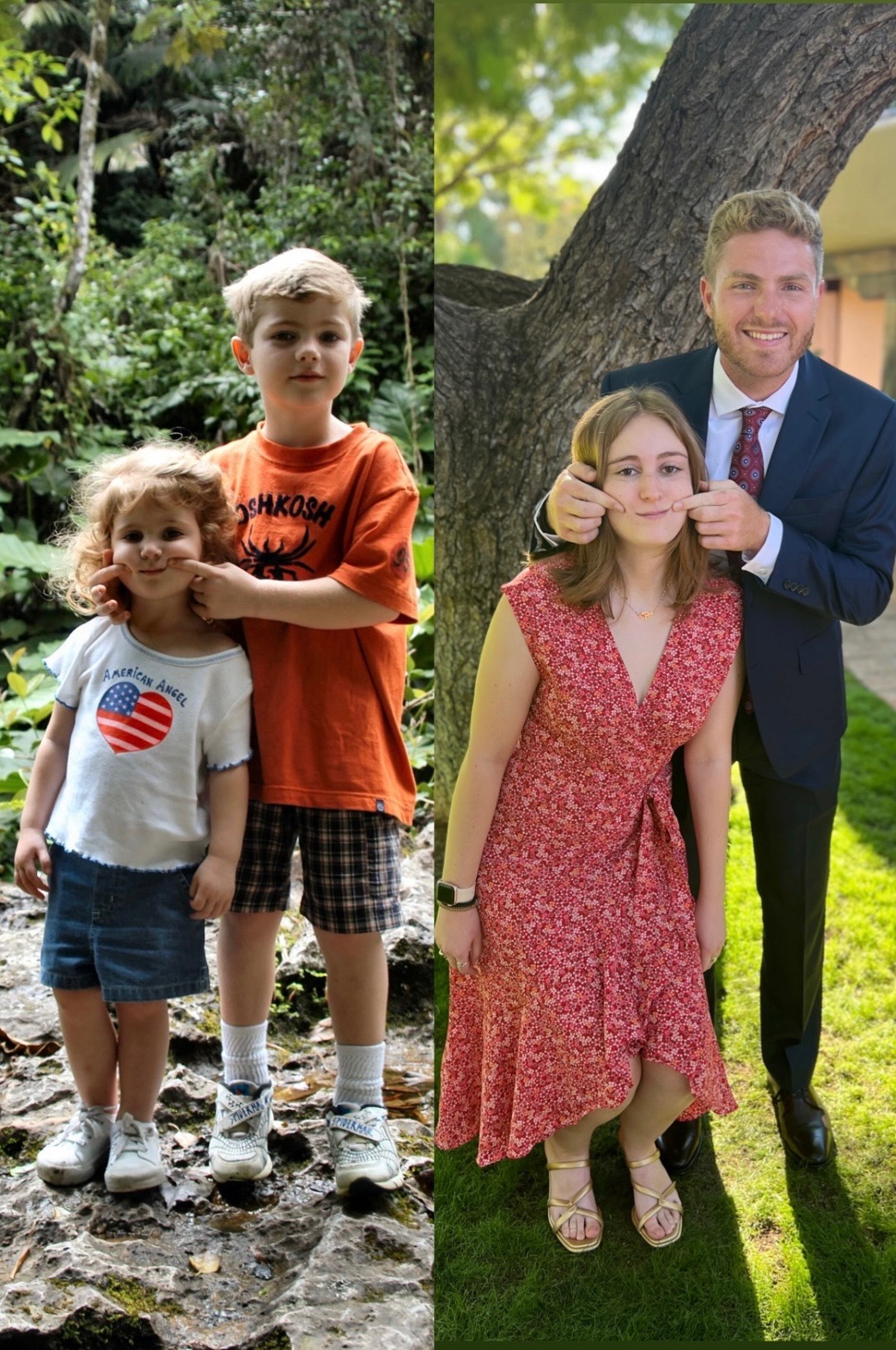 Sam making Annie smile, as young children and as adults